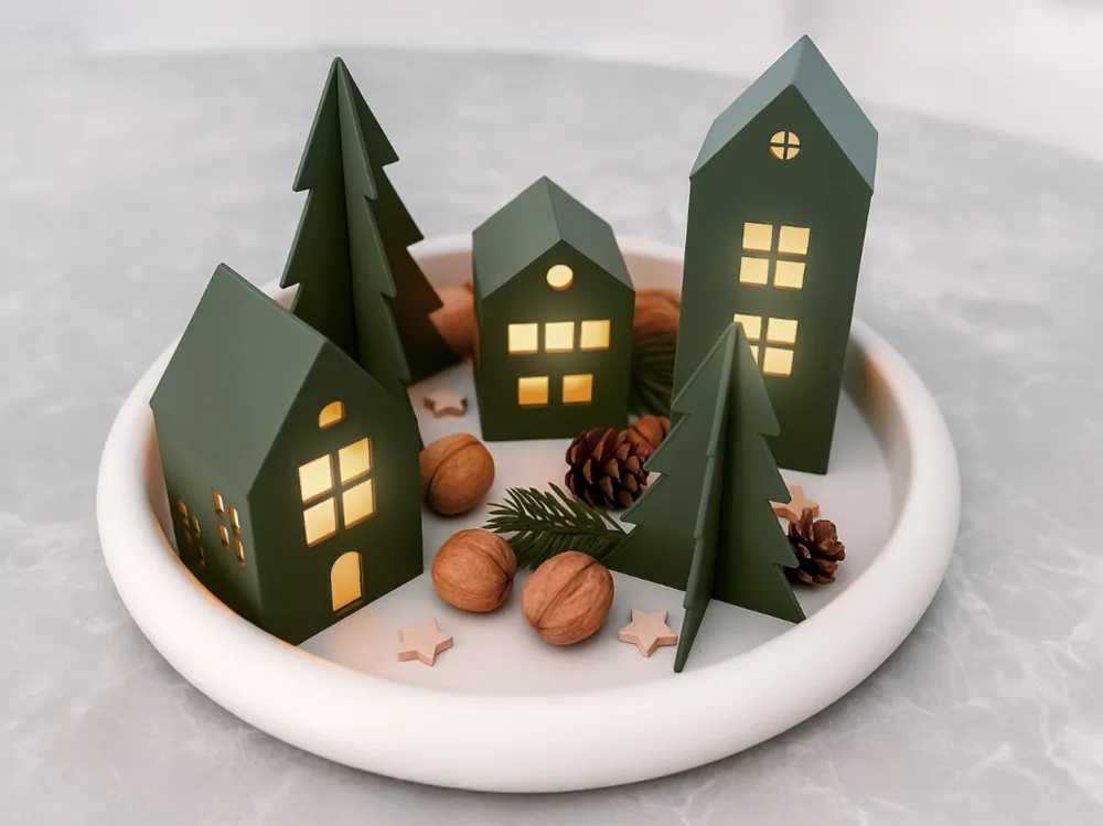 🎄 BỘ MÔ HÌNH LÀNG GIÁNG SINH MINI 3D – PHONG CÁCH BẮC ÂU THANH BÌNH